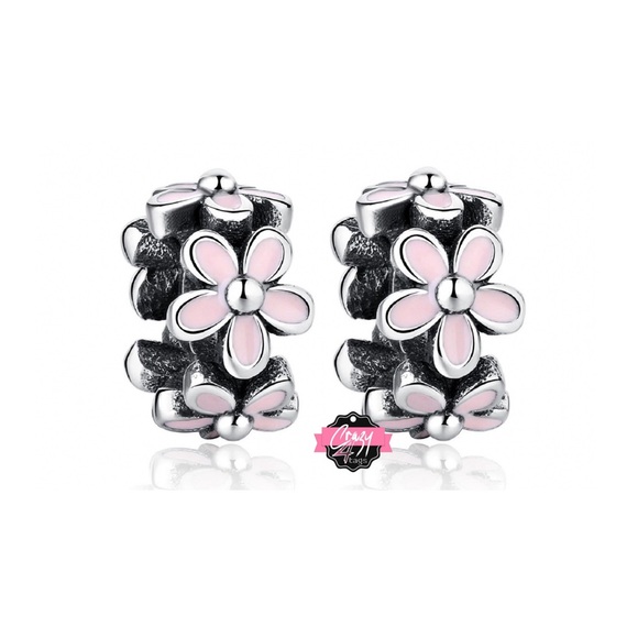 Pink Daisies Spacer Charms for Pandora Moments Bracelets - Picture 1 of 8